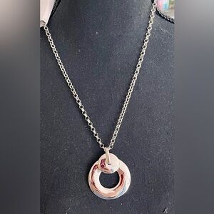 Christopher & Banks Silver Donut Circle Geometric Statement Pendant Necklace 20”